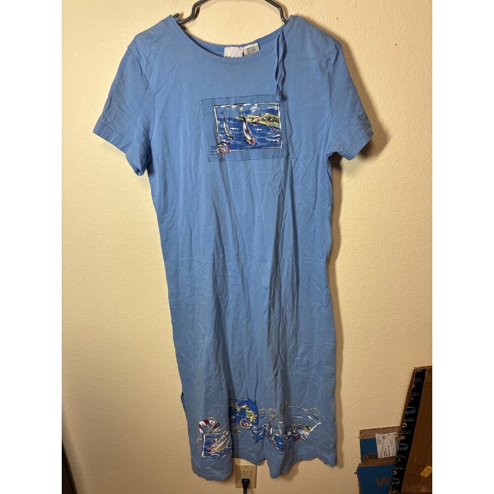 VTG Bobbie Brooks Dress Coastal Beach Summer Vacation Maxi Blue Size Large 12/14